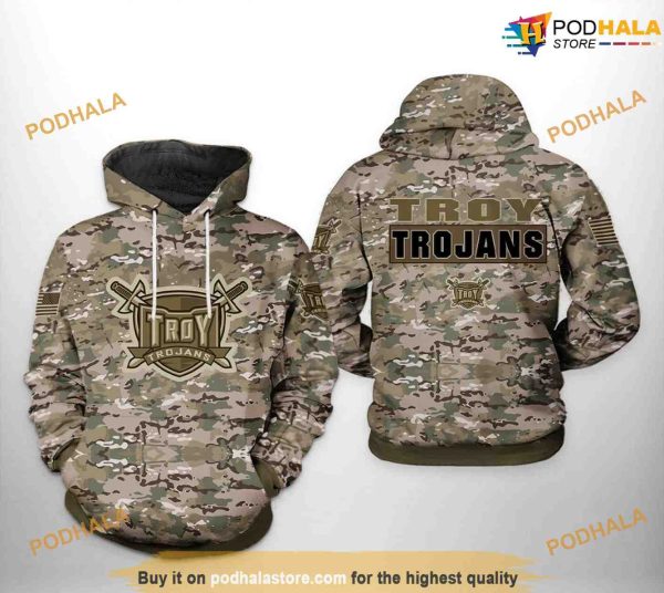 Troy Trojans Camo Veteran NCAA 3D Hoodie