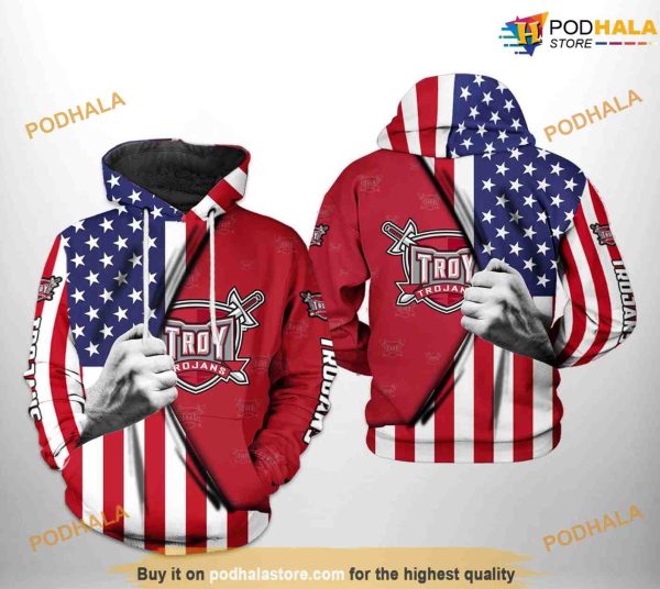 Troy Trojans US Flag NCAA 3D Hoodie