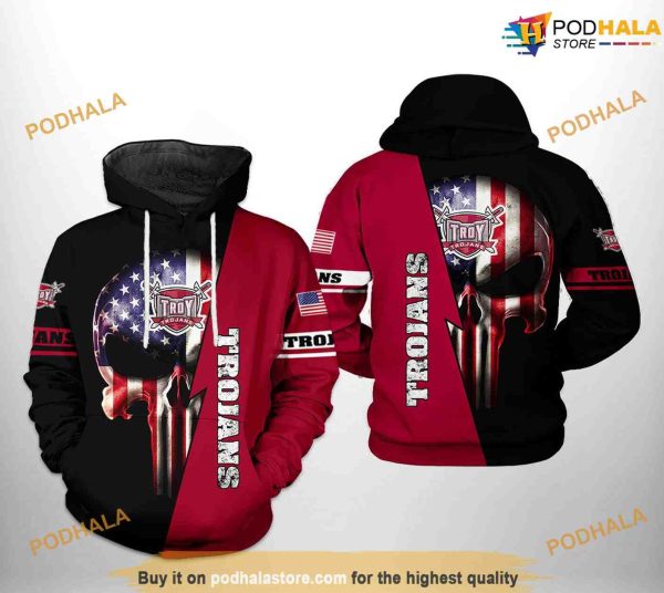 Troy Trojans US Flag Skull NCAA 3D Hoodie