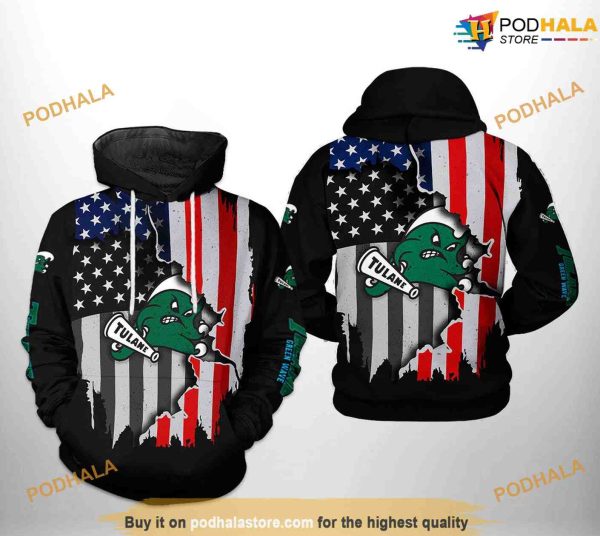 Tulane Green Wave US Flag NCAA 3D Hoodie