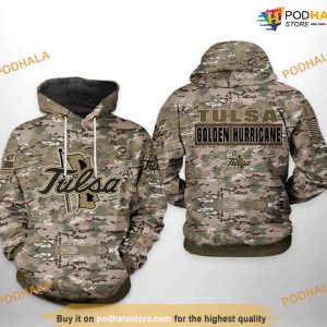 Tulsa Golden Hurricane Camo Veteran NCAA 3D Hoodie