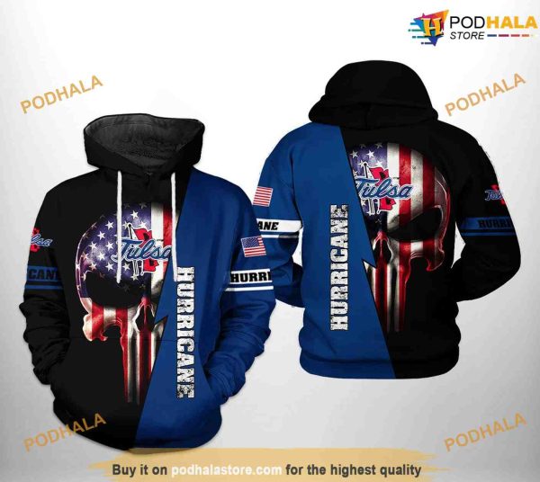 Tulsa Golden Hurricane US Flag Skull NCAA 3D Hoodie