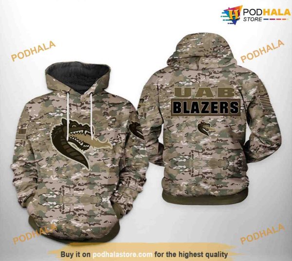 UAB Blazers Camo Veteran NCAA 3D Hoodie