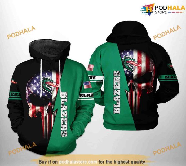 UAB Blazers US Flag Skull NCAA 3D Hoodie