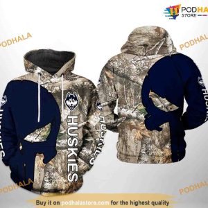 UConn Huskies Camo Veteran Hunting NCAA 3D Hoodie