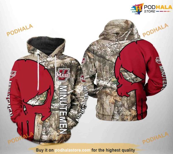 UMass Minutemen Camo Veteran Hunting NCAA 3D Hoodie