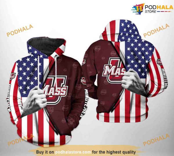 UMass Minutemen US Flag NCAA 3D Hoodie