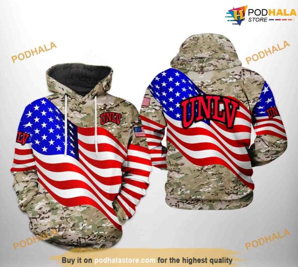 UNLV Rebels US Flag Camo Veteran NCAA 3D Hoodie