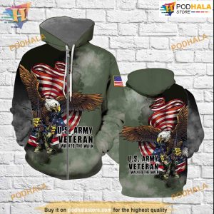 US Army Veteran American Eagle 3D Hoodie Sweatshirt