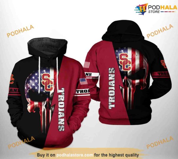 USC Trojans US Flag Skull NCAA 3D Hoodie