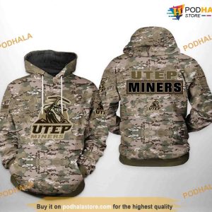 UTEP Miners Camo Veteran NCAA 3D Hoodie