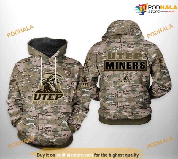 UTEP Miners Camo Veteran NCAA 3D Hoodie