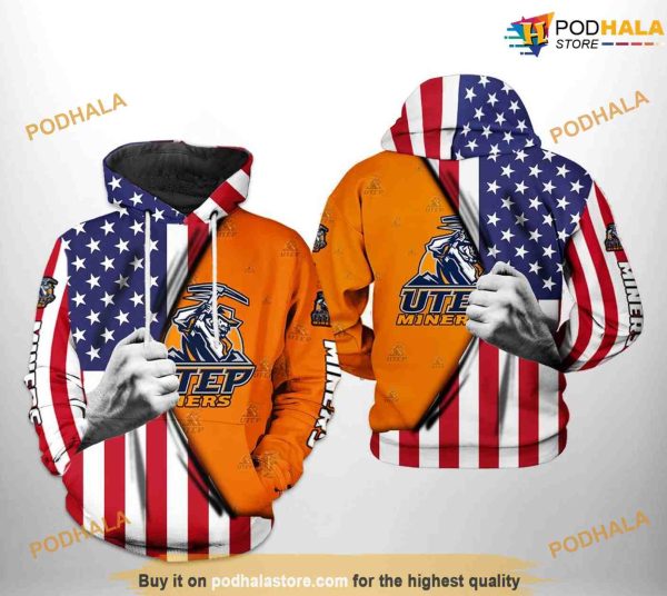 UTEP Miners US Flag NCAA 3D Hoodie