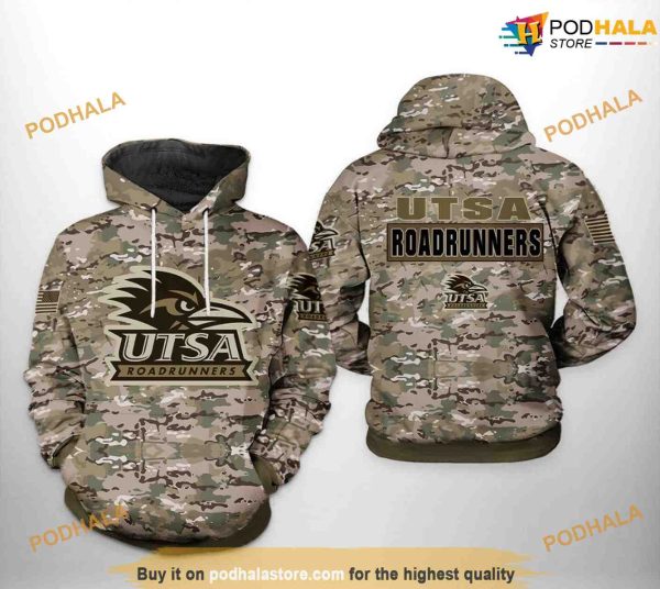 UTSA Roadrunners Camo Veteran NCAA 3D Hoodie