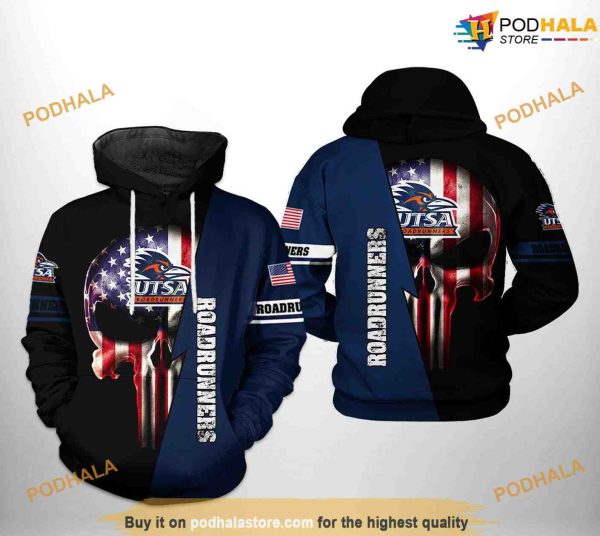 UTSA Roadrunners US Flag Skull NCAA 3D Hoodie