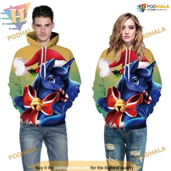 Unicorn Santa Cartoon 3D Christmas Hoodie