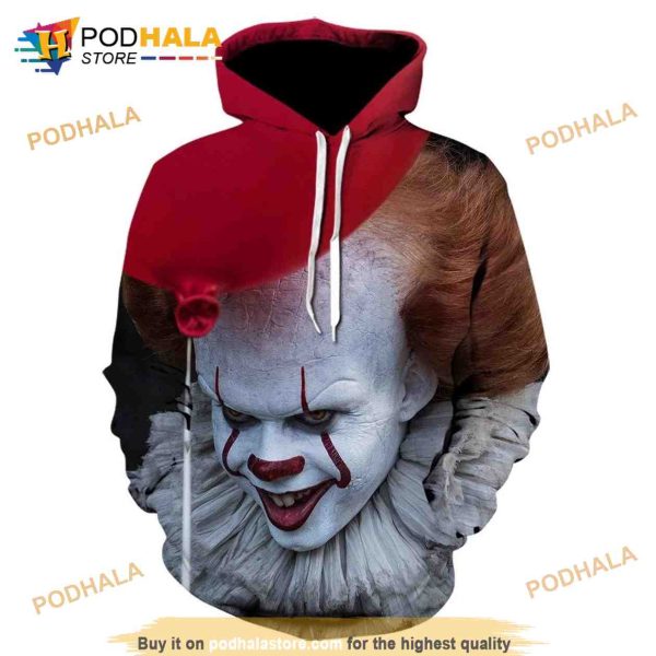 Unisex 3D Halloween Film IT Clown Costume Pennywise Visage 3D Hoodie