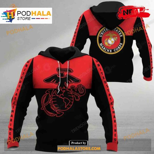 Us Marine Corps Mix Black Red Preimum Design Sweatshirt 3D Hoodie