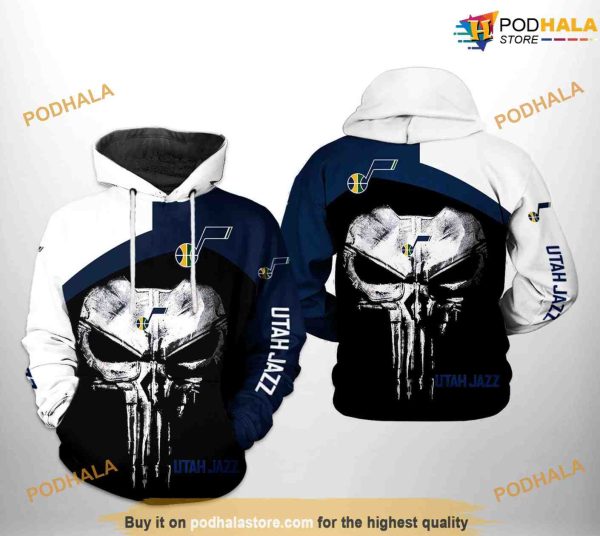 Utah Jazz NBA Skull Punisher Team NBA Hoodie 3D