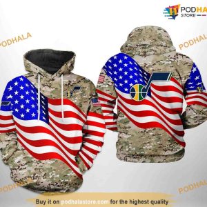 Utah Jazz NBA US Flag Camo Veteran Team NBA Hoodie 3D