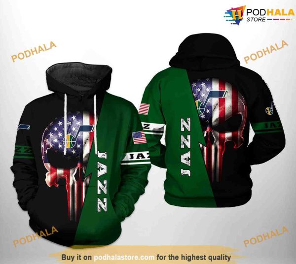 Utah Jazz NBA US Flag Skull Team NBA Hoodie 3D