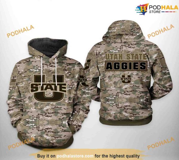 Utah State Aggies Camo Veteran NCAA 3D Hoodie