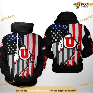 Utah Utes US Flag NCAA 3D Hoodie