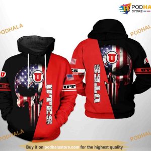 Utah Utes US Flag Skull NCAA 3D Hoodie