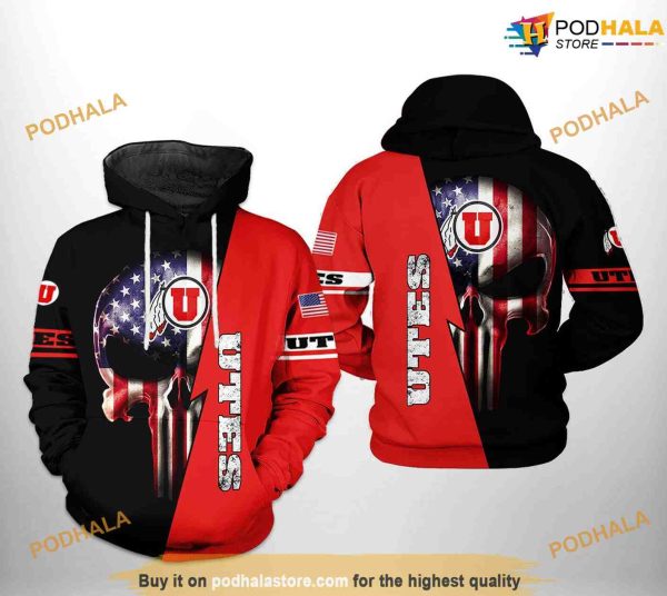 Utah Utes US Flag Skull NCAA 3D Hoodie