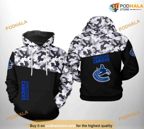 Vancouver Canucks NHL Camo Veteran NHL Hoodie 3D