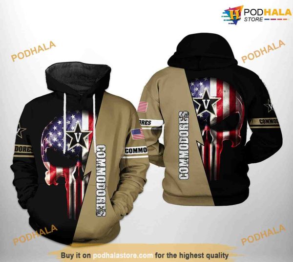 Vanderbilt Commodores US Flag Skull NCAA 3D Hoodie