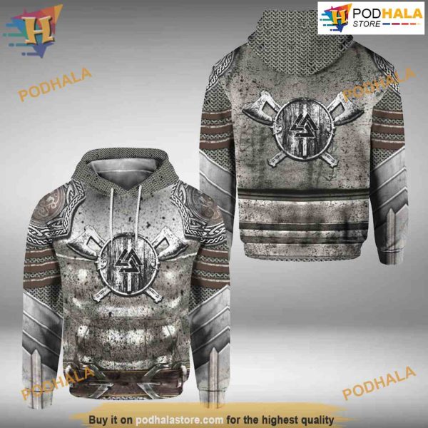 Viking Armor Valknut Symbol All Over Printed 3D Hoodie Sweatshirt