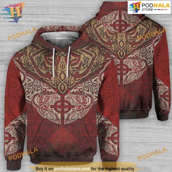 Viking Sun Cross Fenrir Skoll And Hati All Over Printed 3D Hoodie