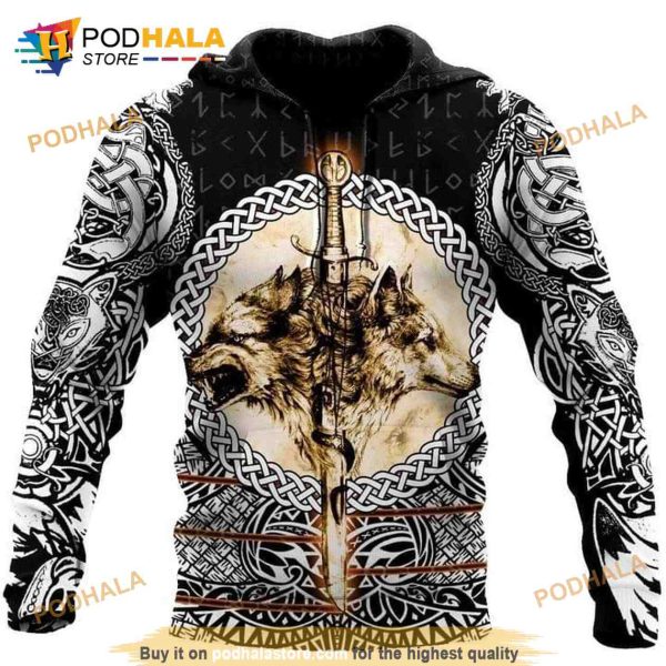 Viking Wolf Full Over Printing 3D Hoodie Sweatshirt