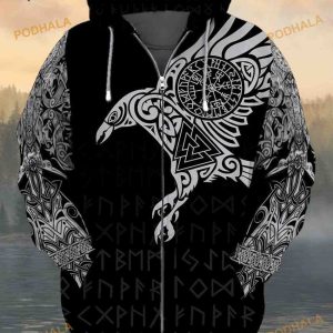 Vikings The Raven Of Odin Tattoo 3D Hoodie Sweatshirt