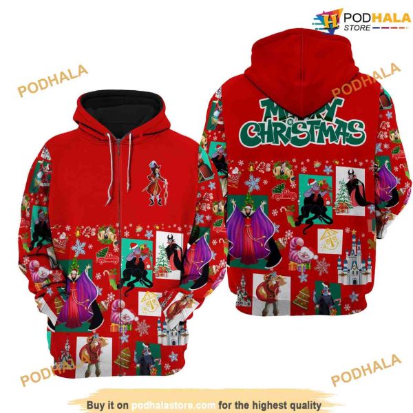 Villains Red Christmas Disney AOP Unisex Funny Christmas Hoodie