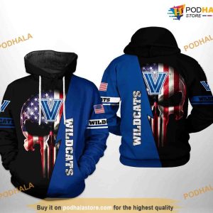 Villanova Wildcats US Flag Skull NCAA 3D Hoodie