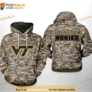 Virginia Tech Hokies NCAA Camo Veteran All Over Print 3D Hoodie