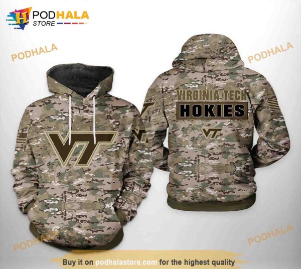 Virginia Tech Hokies NCAA Camo Veteran All Over Print 3D Hoodie