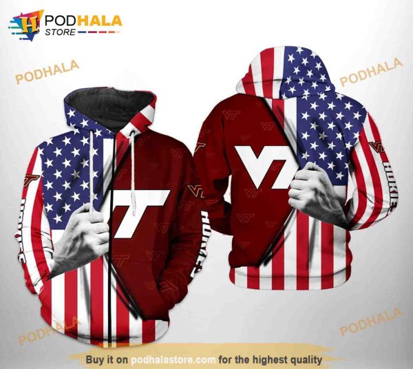 Virginia Tech Hokies NCAA US Flag All Over Print 3D Hoodie