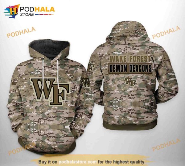 Wake Forest Demon Deacons NCAA Camo Veteran All Over Print 3D Hoodie