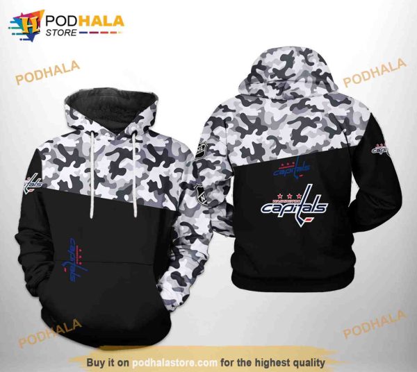 Washington Capitals NHL Camo Veteran All Over Print 3D Hoodie