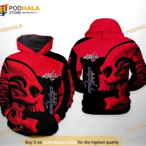 Washington Capitals NHL Skull All Over Print 3D Hoodie