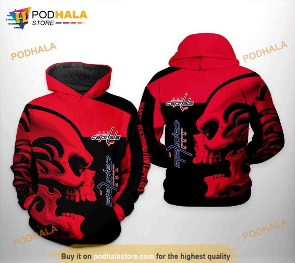 Washington Capitals NHL Skull All Over Print 3D Hoodie