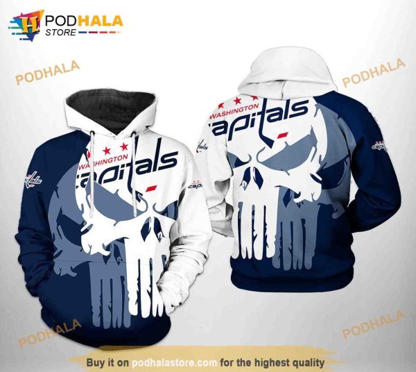 Washington Capitals NHL Team Skull All Over Print 3D Hoodie