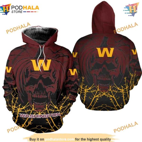 Washington Football Team 3D Hoodie Halloween pumpkin skull print sweatshirt