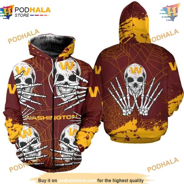 Washington Football Team 3D Hoodie skull for Halloween graphic