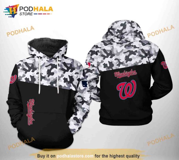 Washington Nationals MLB Camo Veteran All Over Print 3D Hoodie