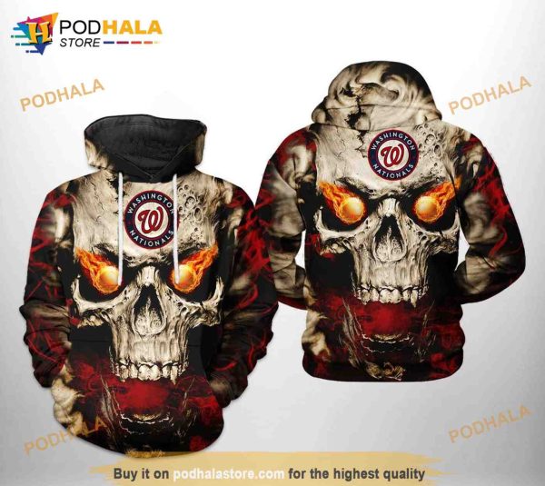 Washington Nationals MLB Skull All Over Print 3D Hoodie