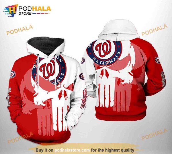 Washington Nationals MLB Team Skull All Over Print 3D Hoodie